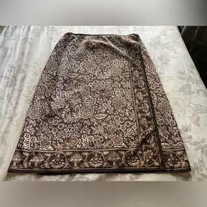 Vintage Brown Paisley Scarf Print Faux Wrap Skirt 18W Boho Equestrian Old Money